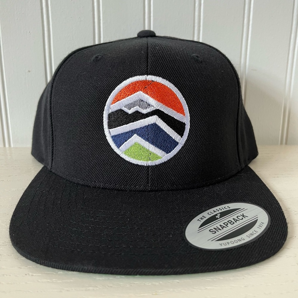 ROVE black logo adventure gear snapback hat cap